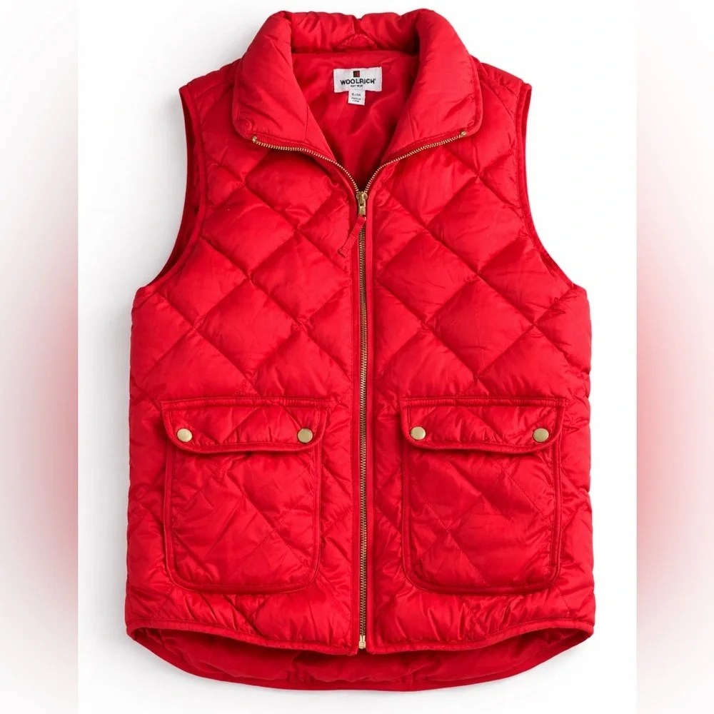 Woolrich Red Quilted Down Puffer Vest Duck Down Feather Fill Women’s Small